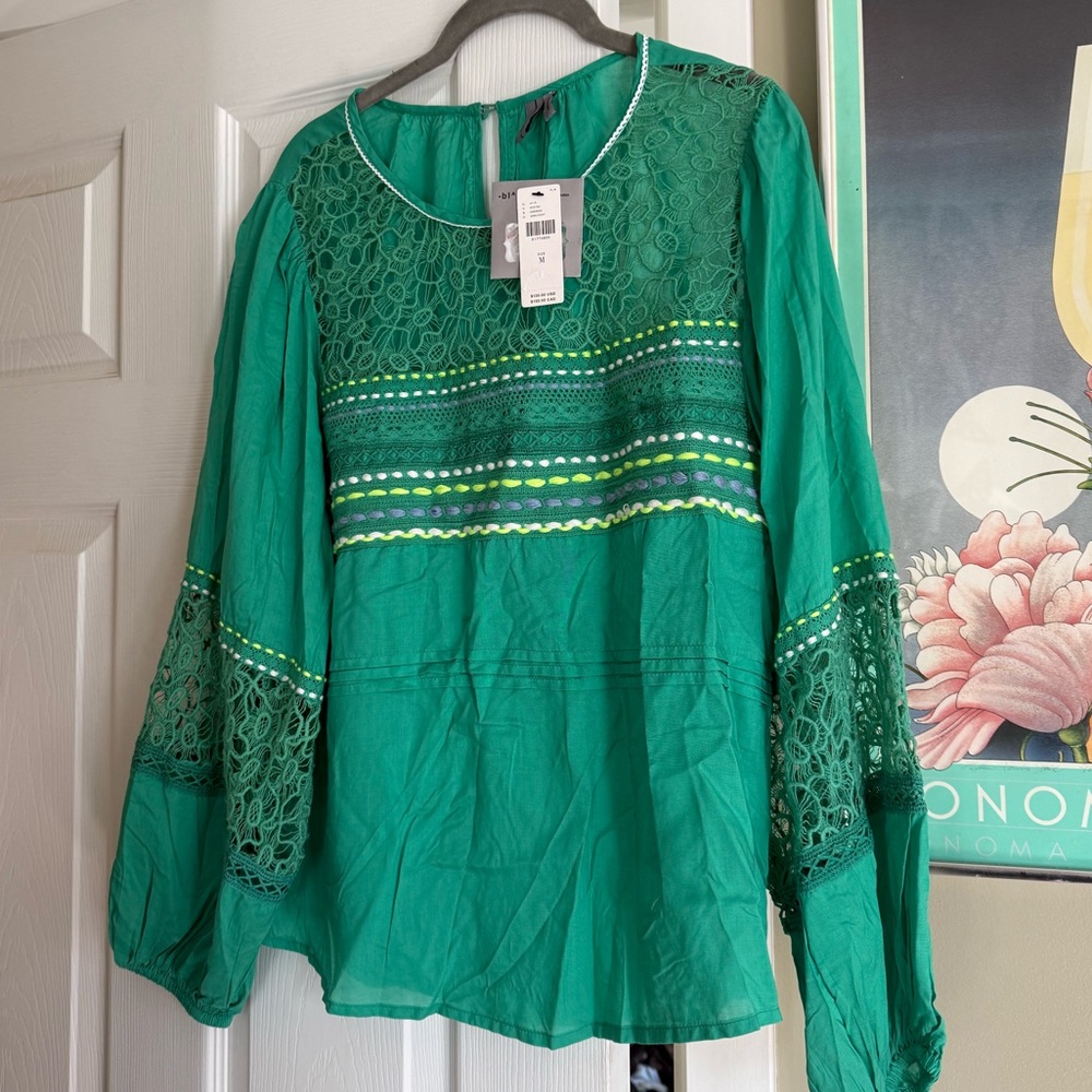 Green Lace Detail Women's Blouse